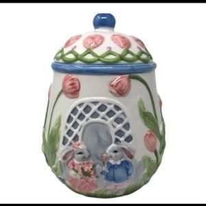 CAFCO Easter Cookie Jar Canister Rabbits